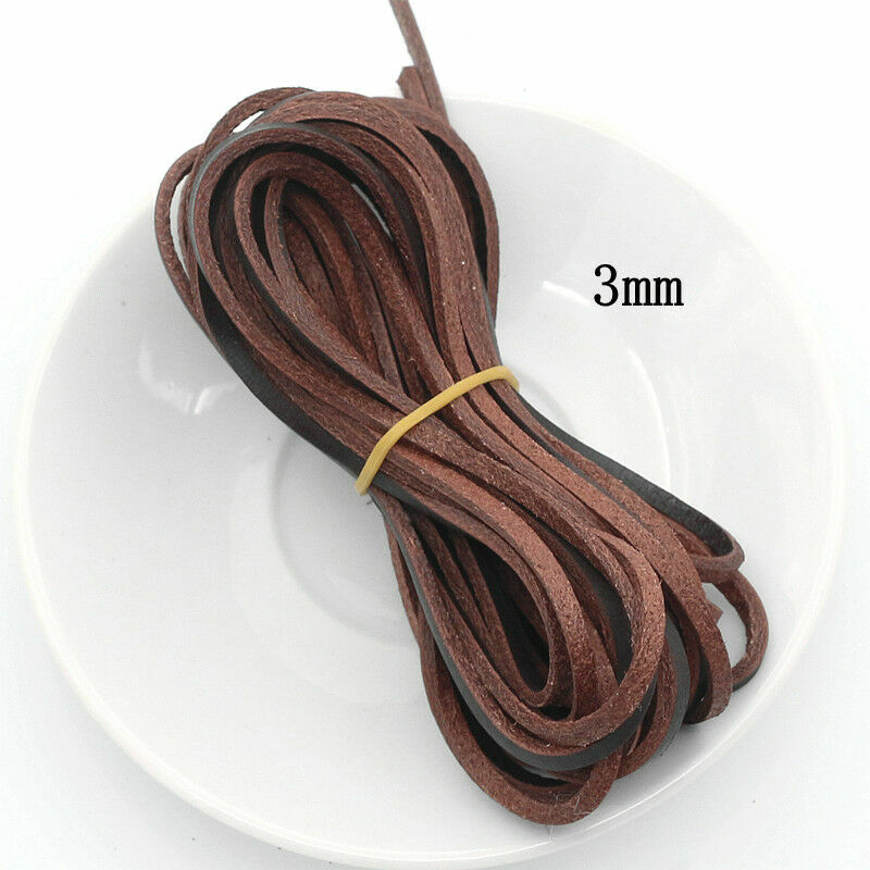 5M Flat Real Genuine Leather Rope Cord Strap String First Layer Cowhide DIY Home