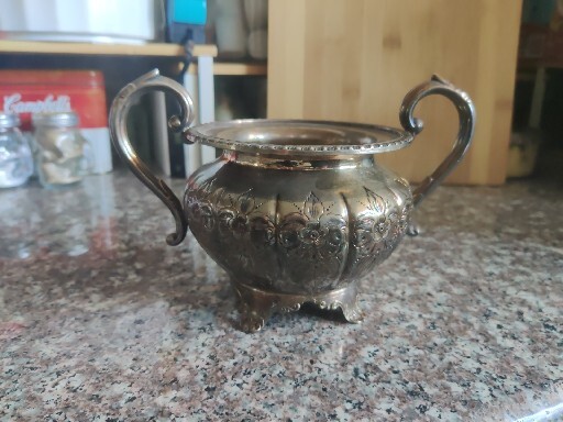 antique Sheffield Reproduction Hand chased sugar bowl