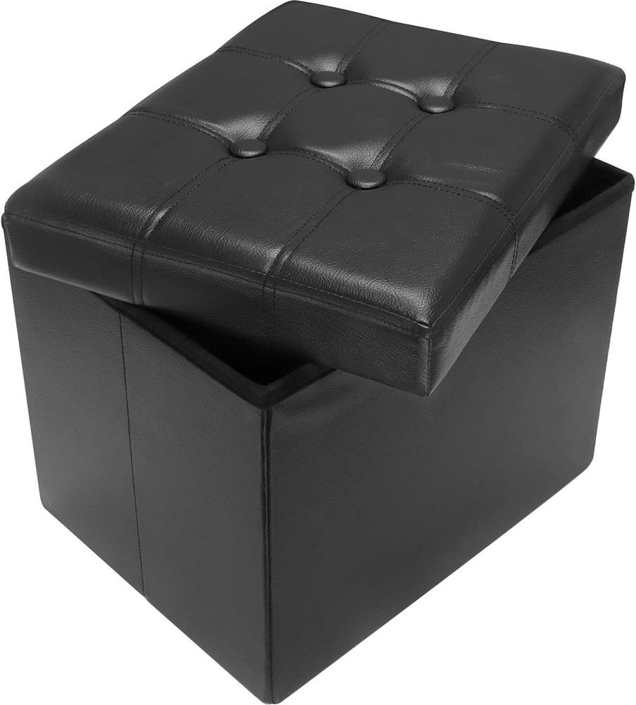 Compact Rectangular Footstool with Storage, Leather Upholstery, 17 x 13 Inches