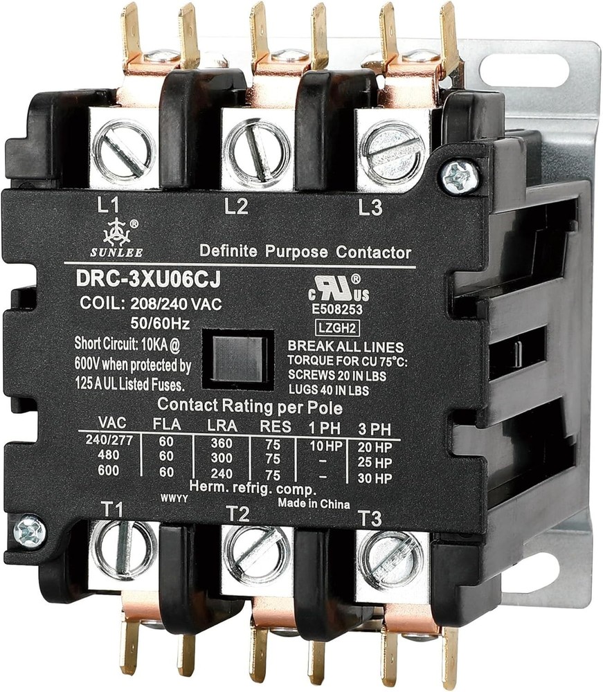3 Pole 60 Amp 240V Coil HVAC Contactor Listed