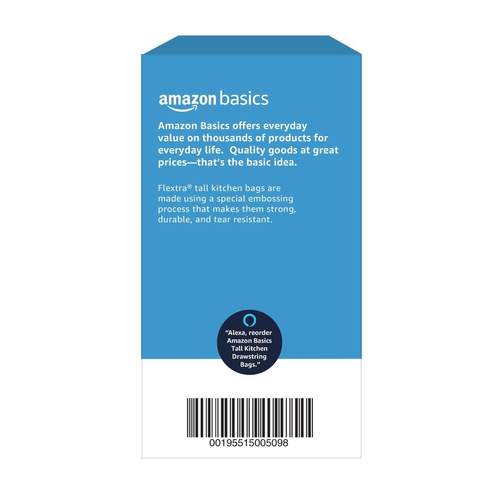 Amazon Basics Flextra Tall Kitchen Drawstring Trash Bags, 13 Gallon, 50 Count, T