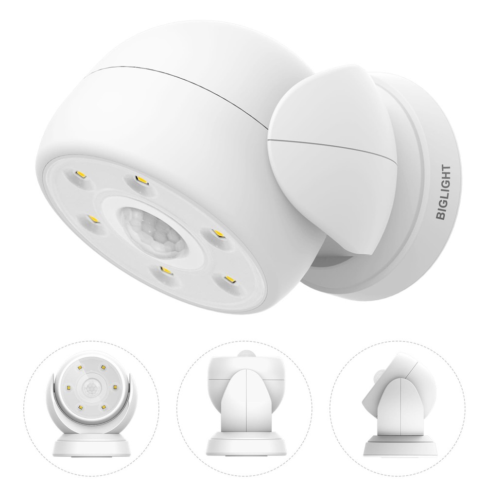 BIGLIGHT Battery Operated Motion Sensor Spotlight, Wireless LED Large, white