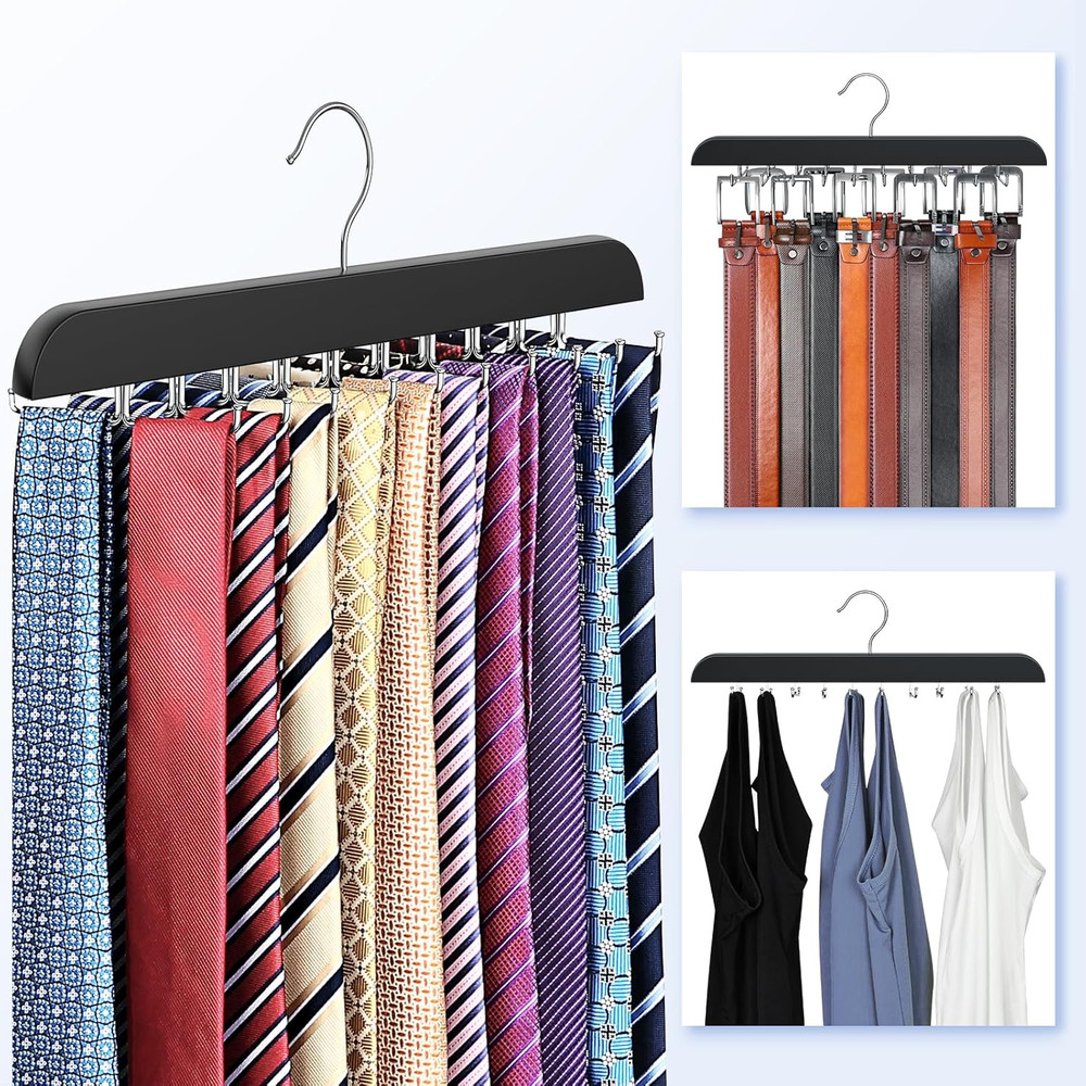 Upgraded Tie Rack Hanger with 20 Foldable Metal Hooks, Space Saving Necktie Orga