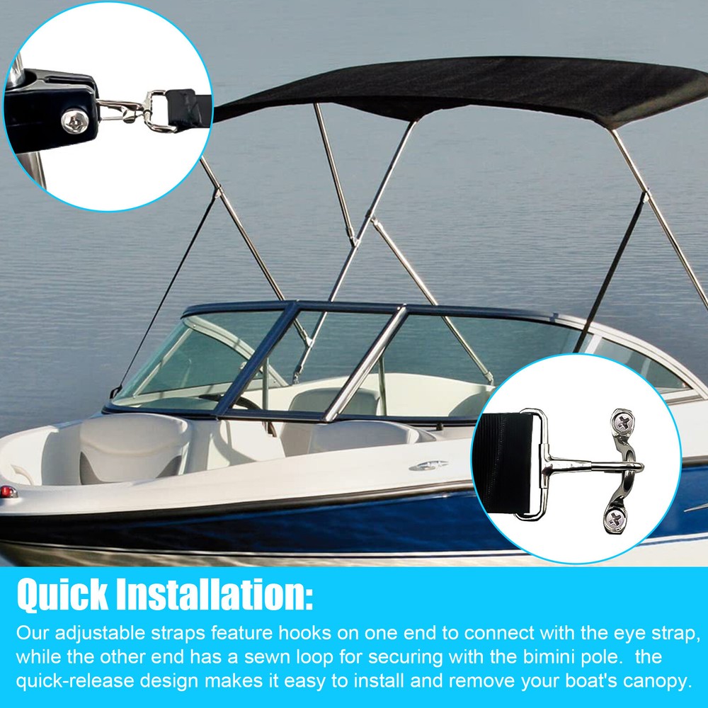 2x Adjustable Bimini Top Tie Down Webbing Straps with Loop Snap Hooks 24" To 43"