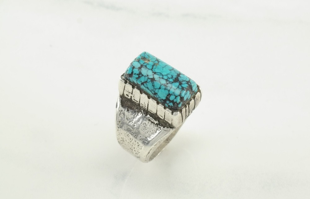 Native American John Shopteese Cloud Mountain Turquoise Sterling Ring Size 8
