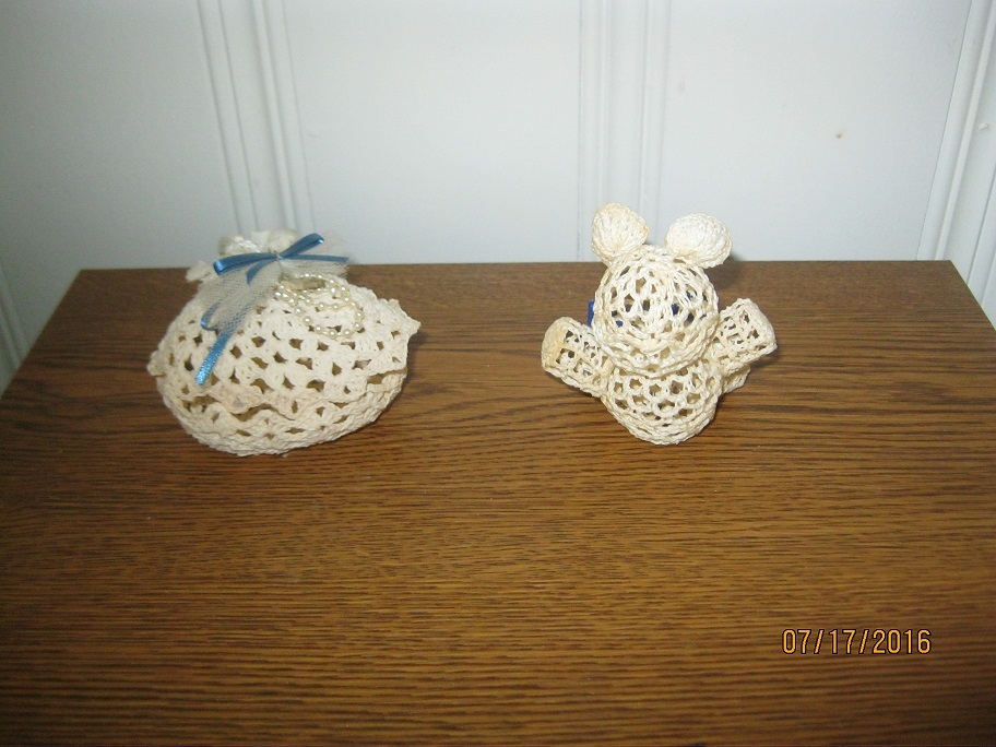 Crochet and Starched Ivory Bear and Egg
