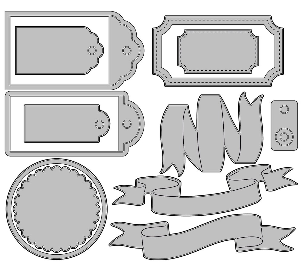 NEW Sizzix VINTAGE LABELS & BANNERS 12pc Thinlits Dies 666250 Tags & Accent Pcs.