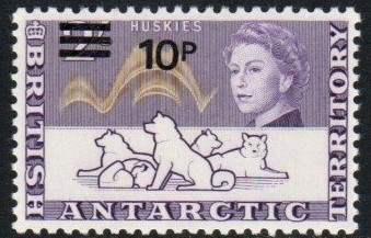 British Antarctic Territory Stamp 35  - Huskies surcharged
