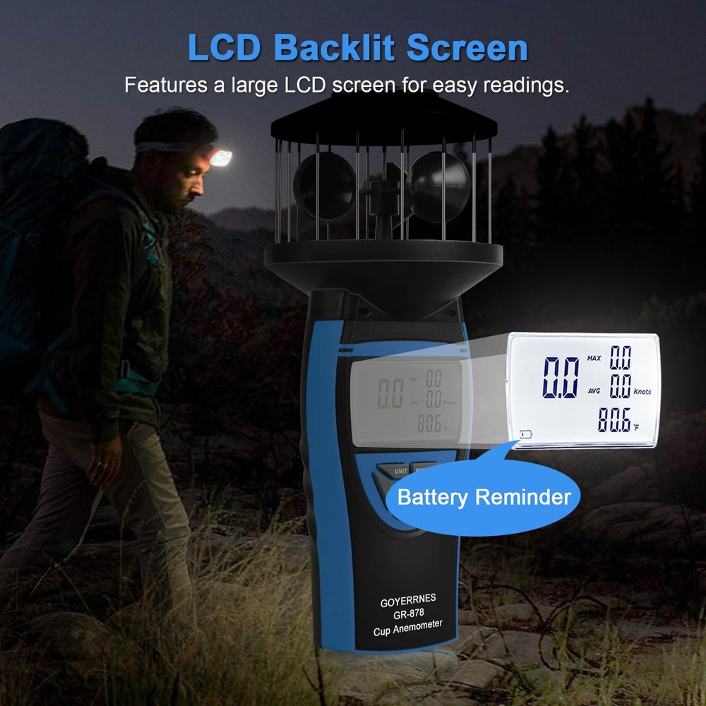 Handheld Cup Anemometer with Compass, 93MPH Digital Wind Speed Meter, CFM Air...
