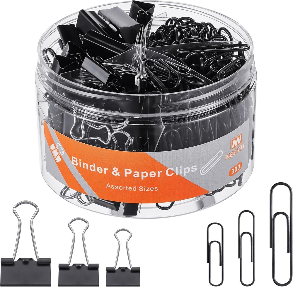 Paper and Binder Clips Assorted Sizes, Bla
