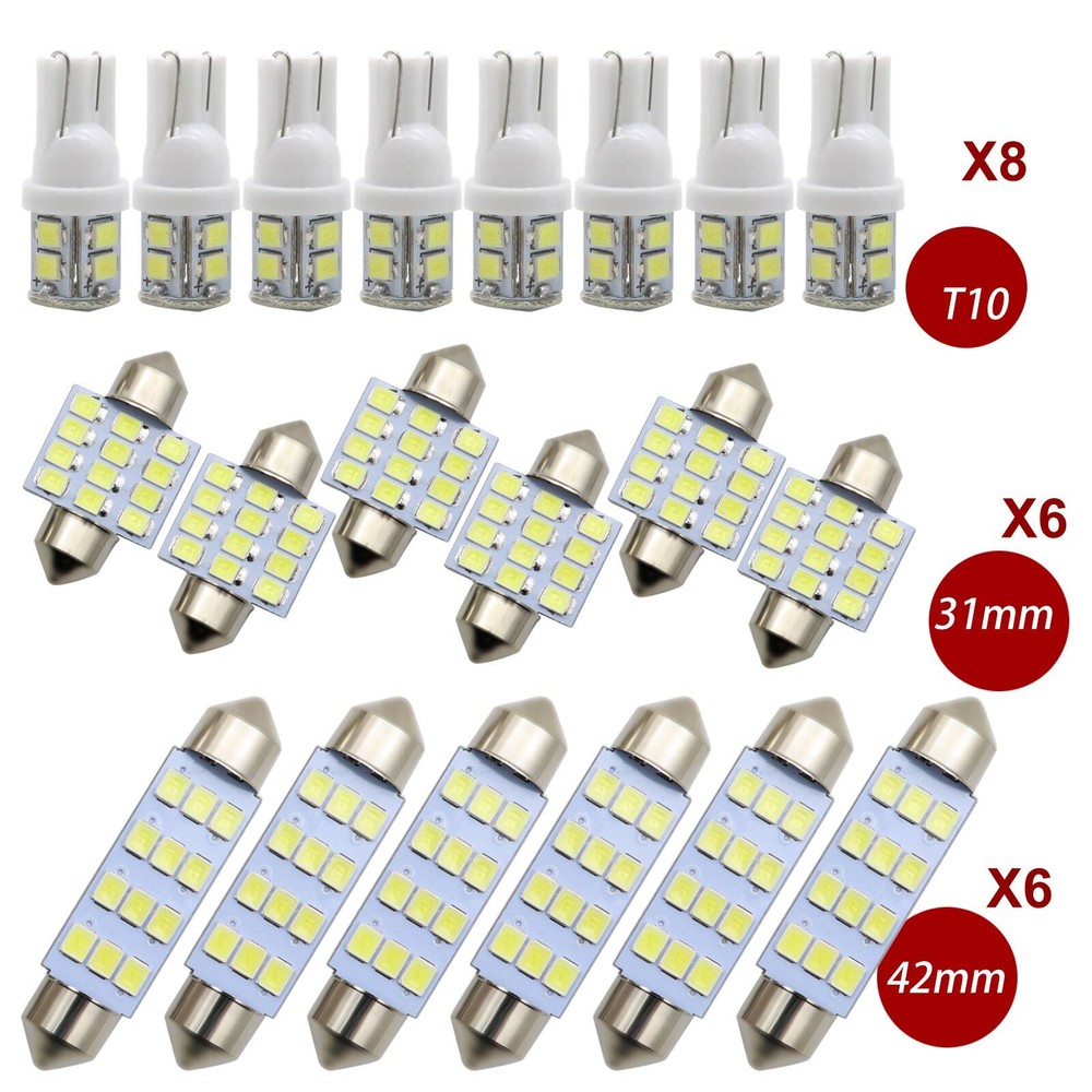 20PCS LED Car Interior Inside Light Dome Map Door License Plate Lights White