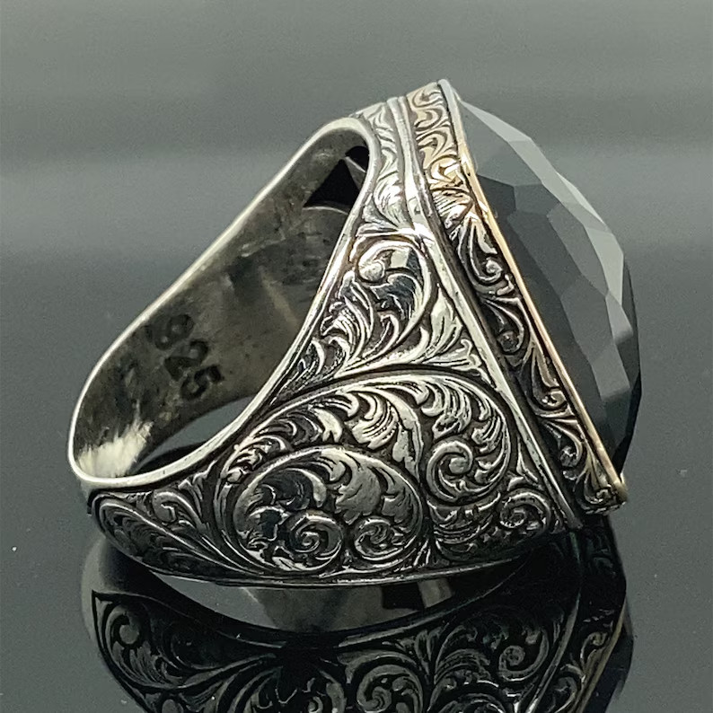Men Onyx Black Stone Ring Solid 925 Sterling Silver Ottoman Handmade Gift