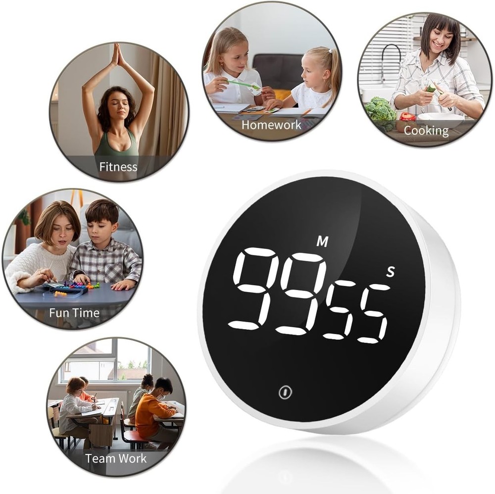 Digital Kitchen Timer - Magnetic Countdown Countup Timer with Large LED Displ...