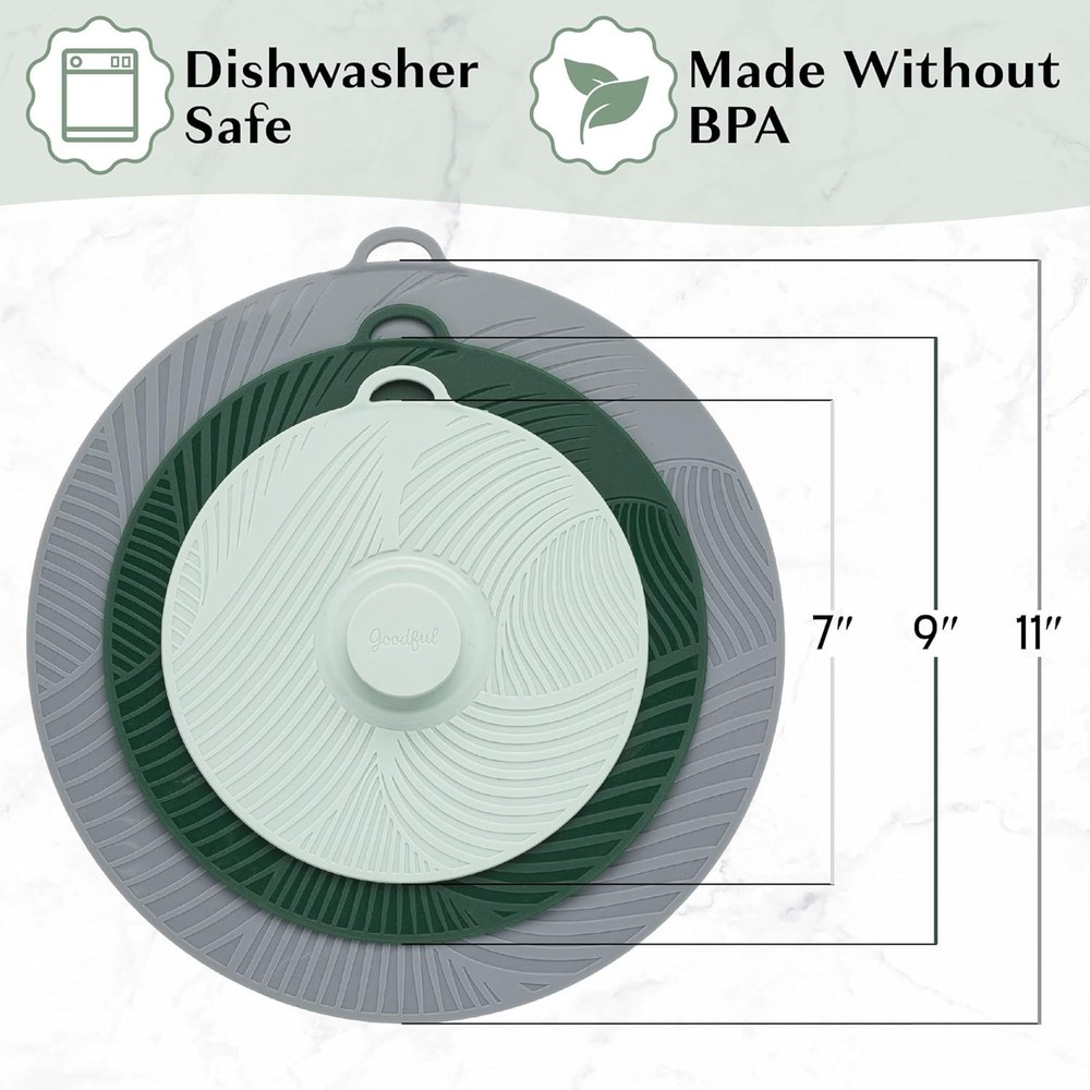 Silicone Suction Seal Lids - 3 Multisized Dishwasher Safe Kitchen Tools