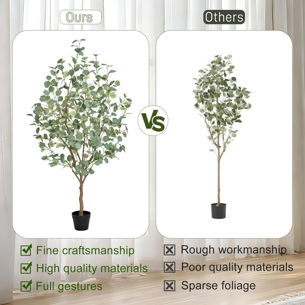 7FT Artificial Eucalyptus Tree Indoor, Faux Eucalyptus Tree with 689 Silk Lea...