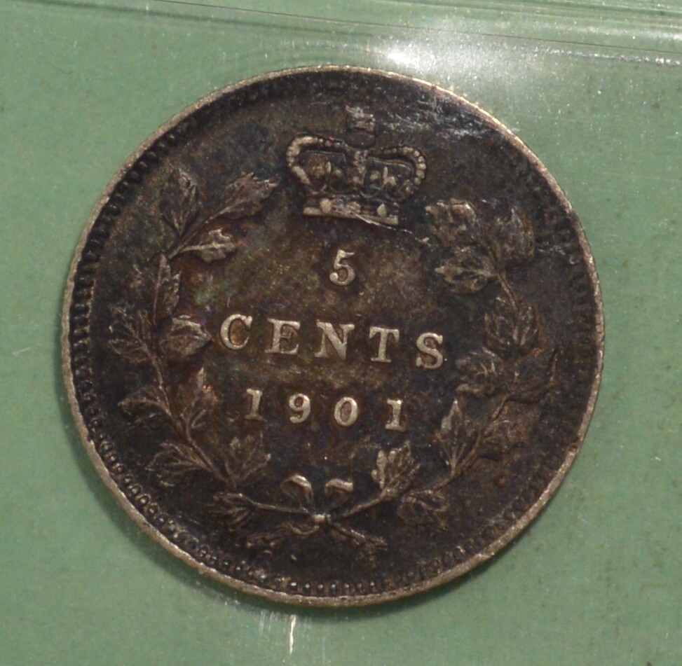 1901 Canada Silver 5 Cent - ICCS AU-50 - Serial # X0X 195