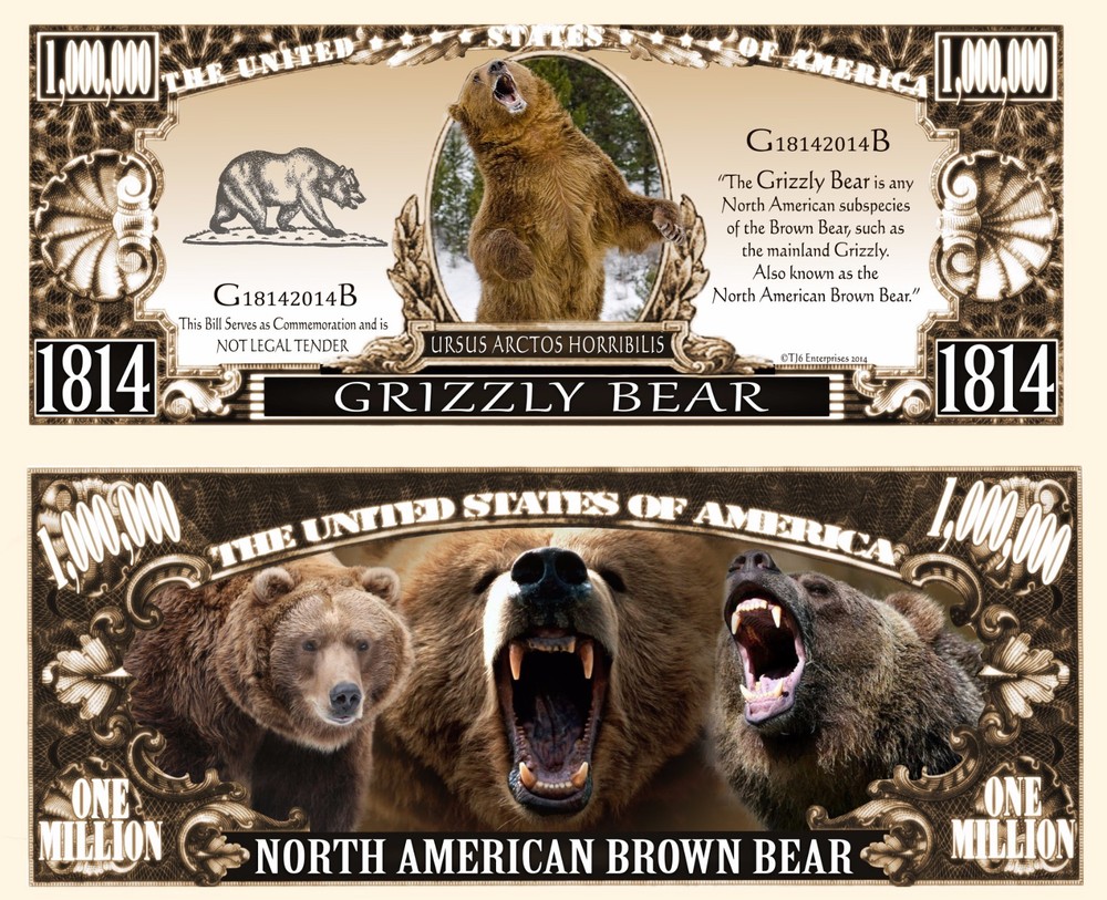 OUR GRIZZLY BEAR DOLLAR BILL (2 Bills)