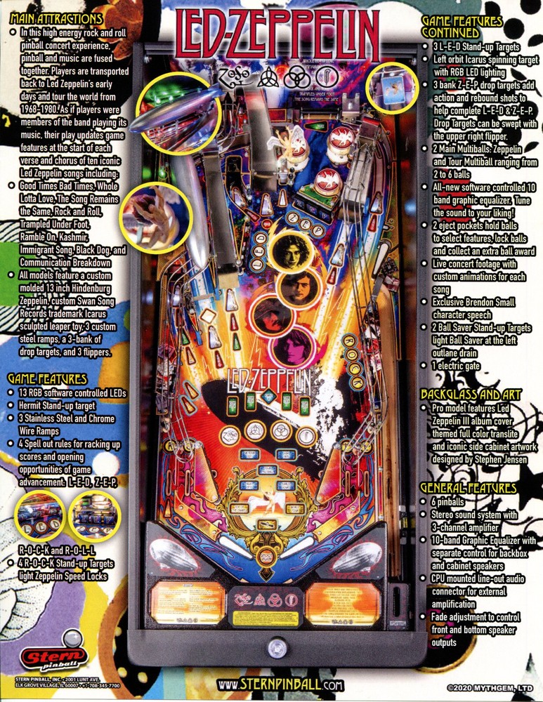 Led Zeppelin Pro Edition Stern Pinball Flyer / Brochure / Ad Mint