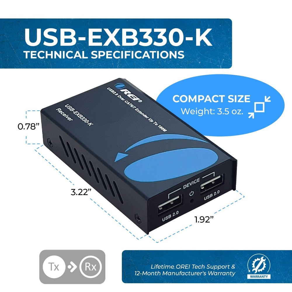 OREI USB2.0 Over CAT6/7 Extender Up To 100M (USB-EXB330-K)