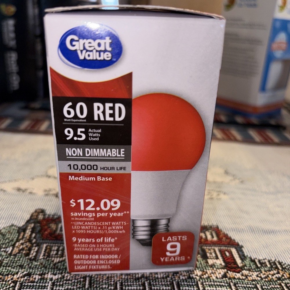 Great Value Led 1 White LED And 1 Red Light Medium Base A-19 2 Bulb Pack Listed