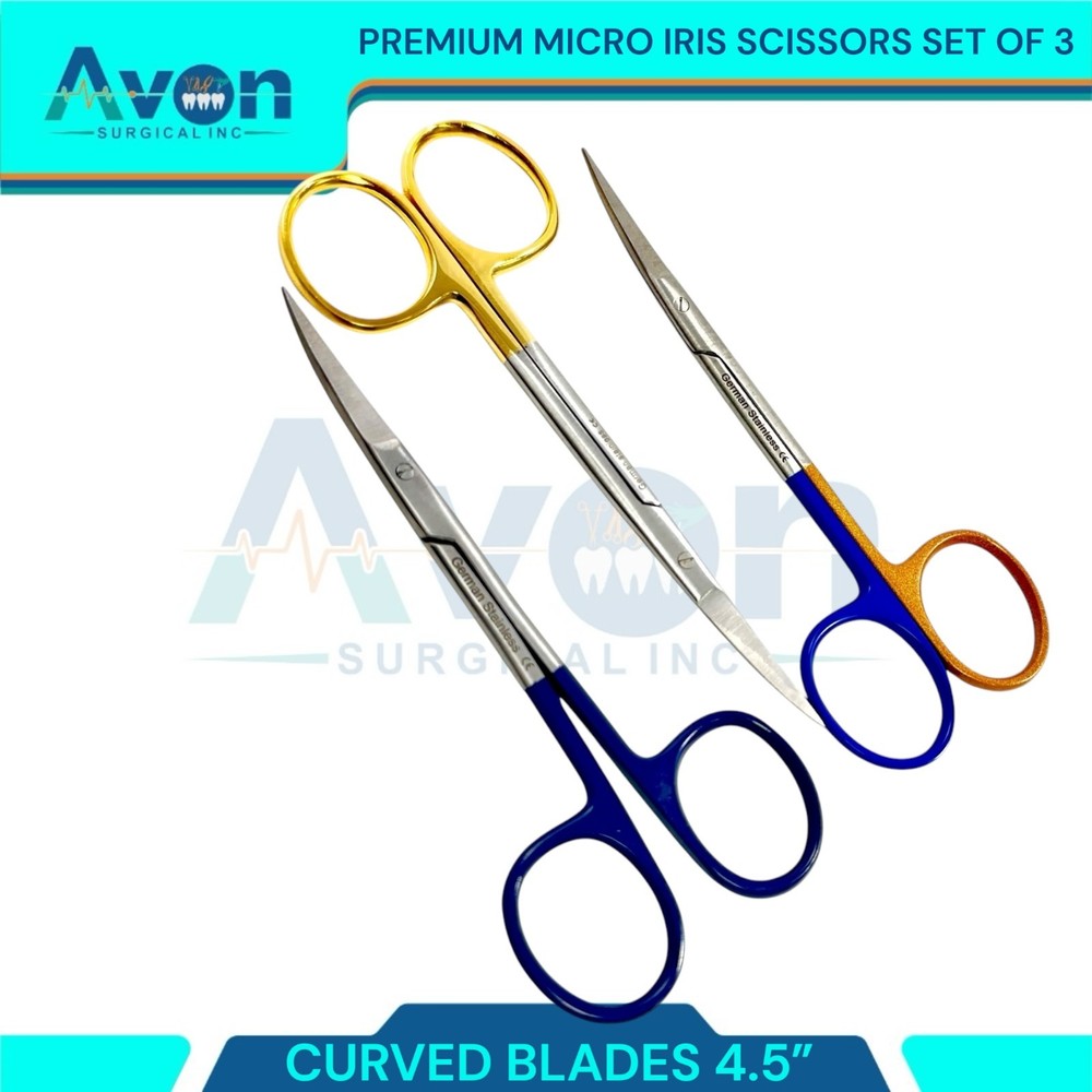 Pack of 3pc - Tissue Dissecting Scissors Curved Sharp Points 4.5in Multi-Color