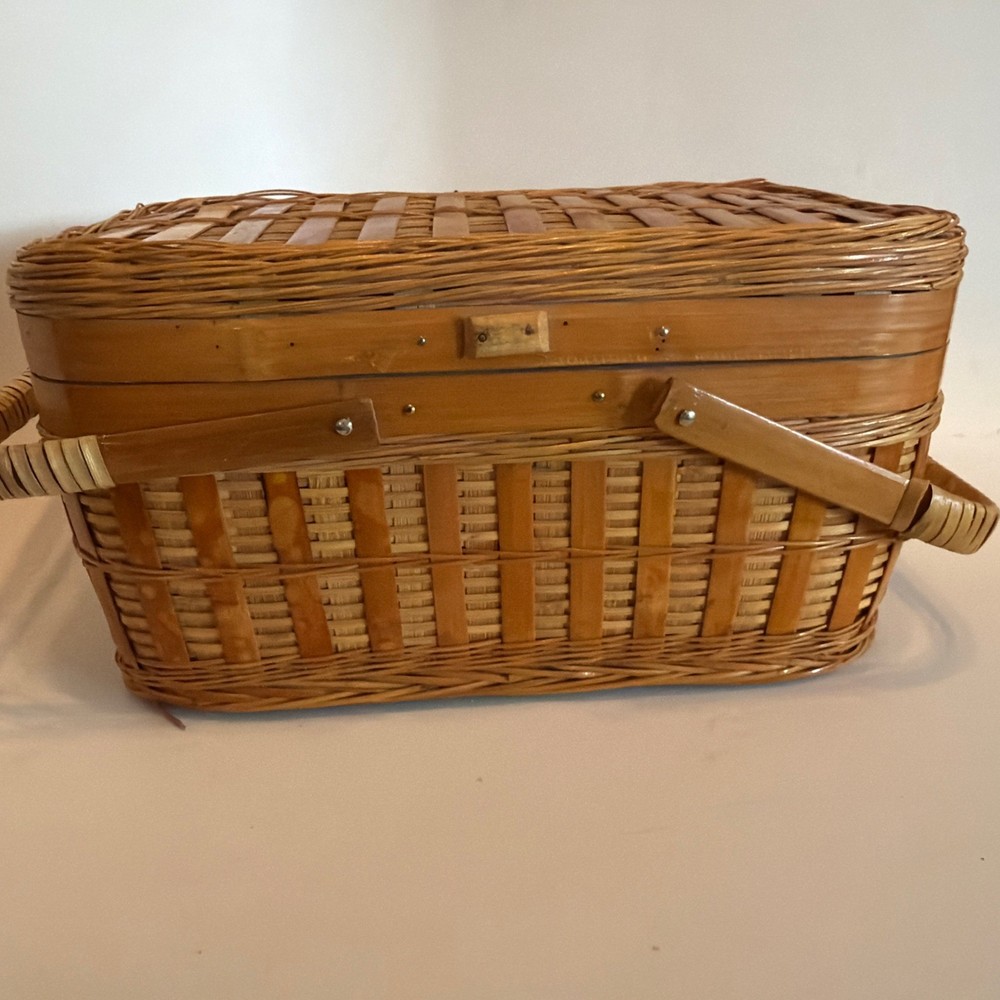 Vintage  1960’s bamboo wicker sewing organizer box