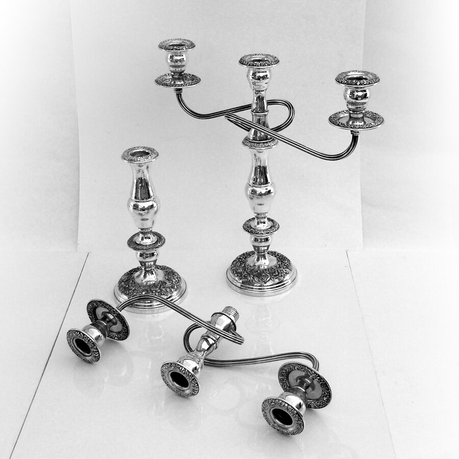 Repousse Three Light Candelabra Pair Kirk Son Sterling Silver