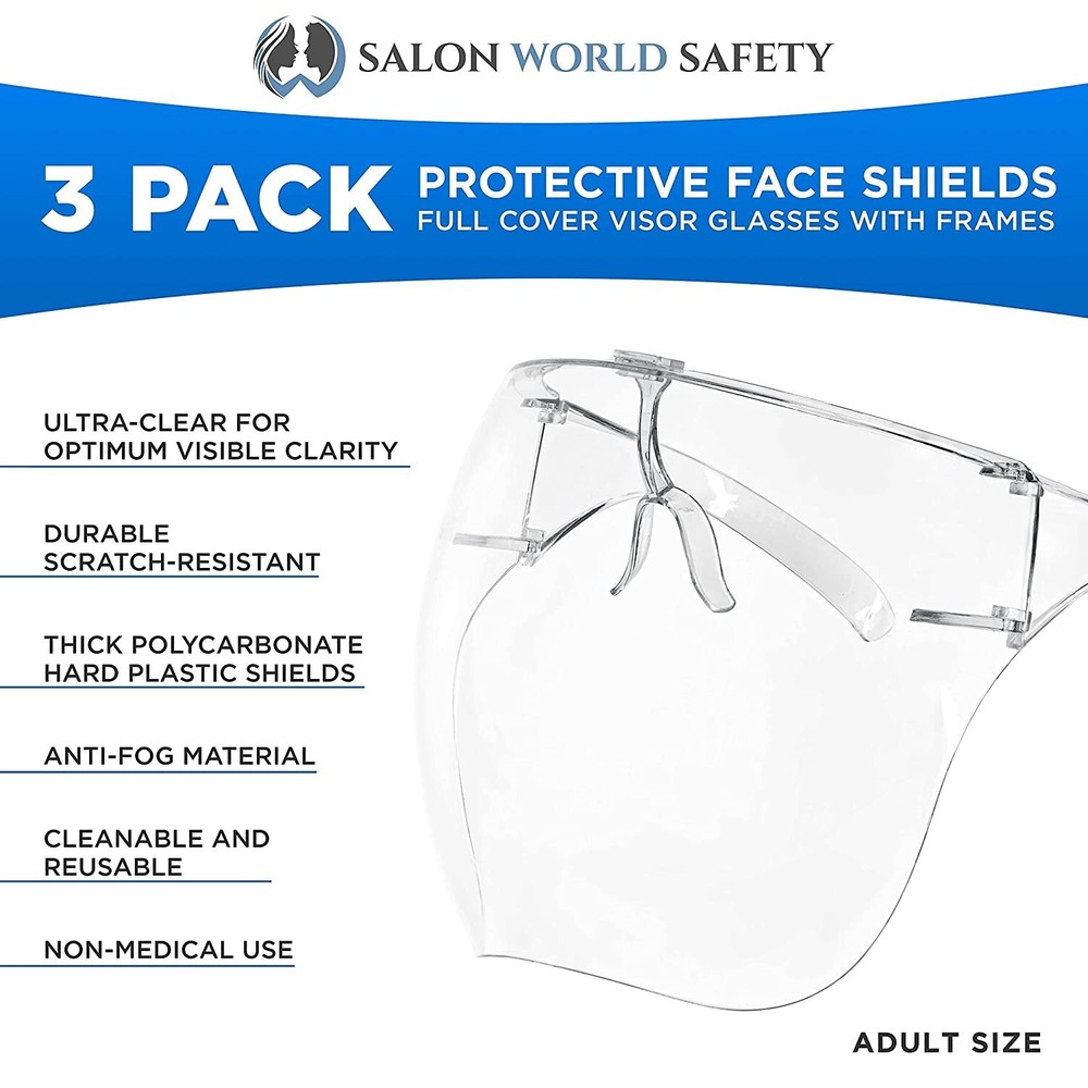 Pack of 3 Protective Full Cover Face Shield Glasses...