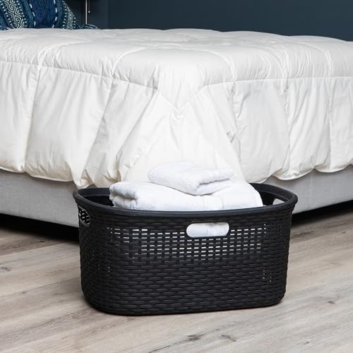 40L Laundry Basket, Clothes Hamper, Premium Wicker Design, Plastic Single Black