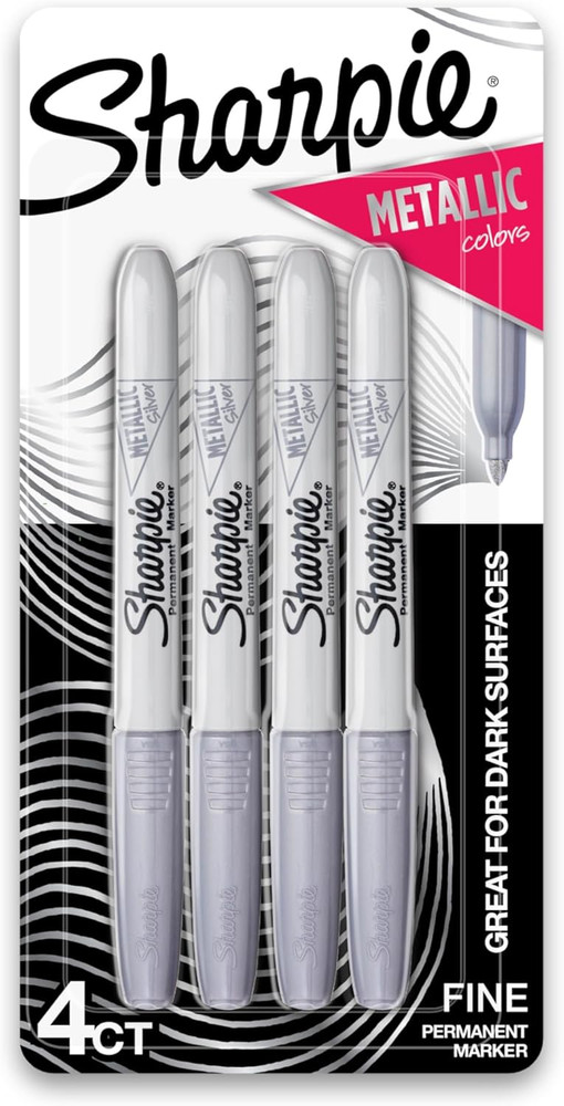 Sharpie 39109PP Metallic Permanent Markers Fine Point Silver 4 Count