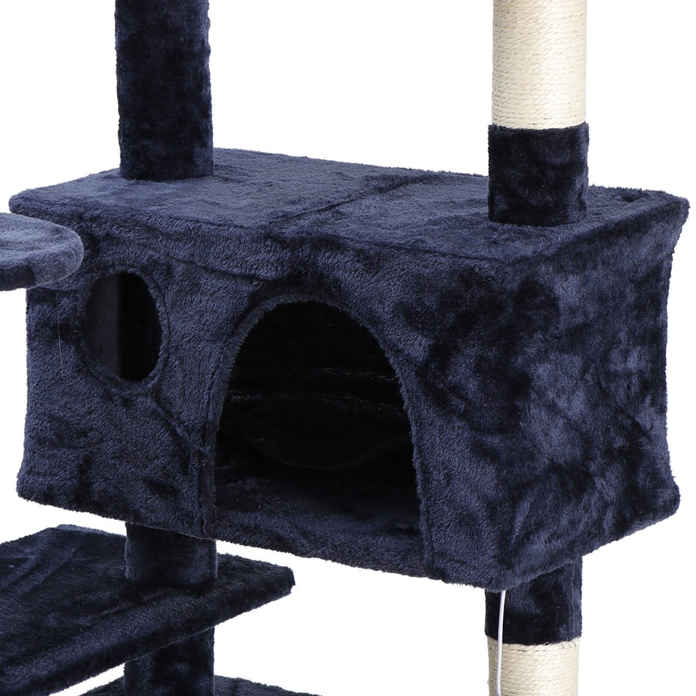 53" Sturdy Cat Tree Cando Tower Activity Kitty Multilevel with Padded Perch Blue