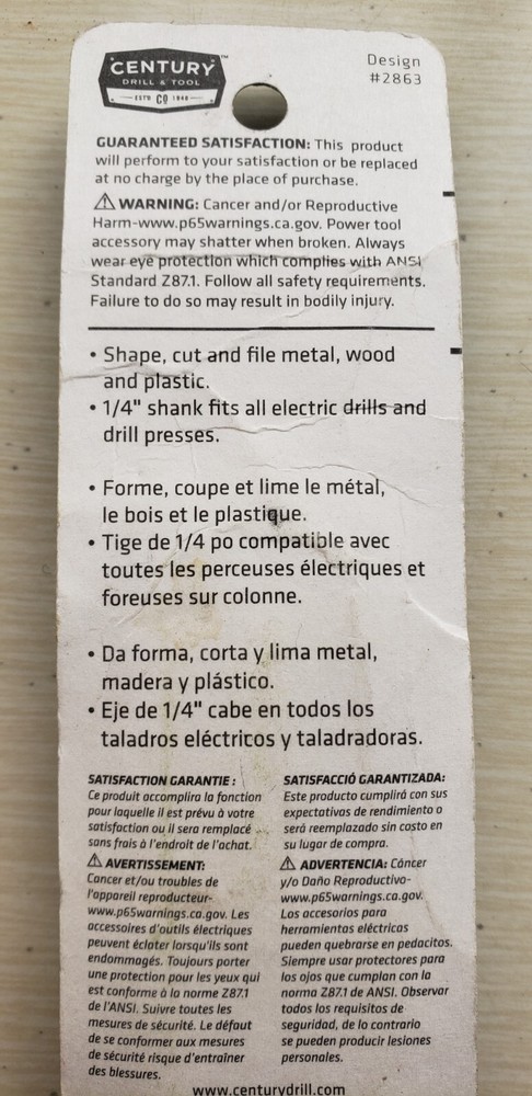 CENTURY DRILL & TOOL #75408 DOMED SHAPE Rotary File