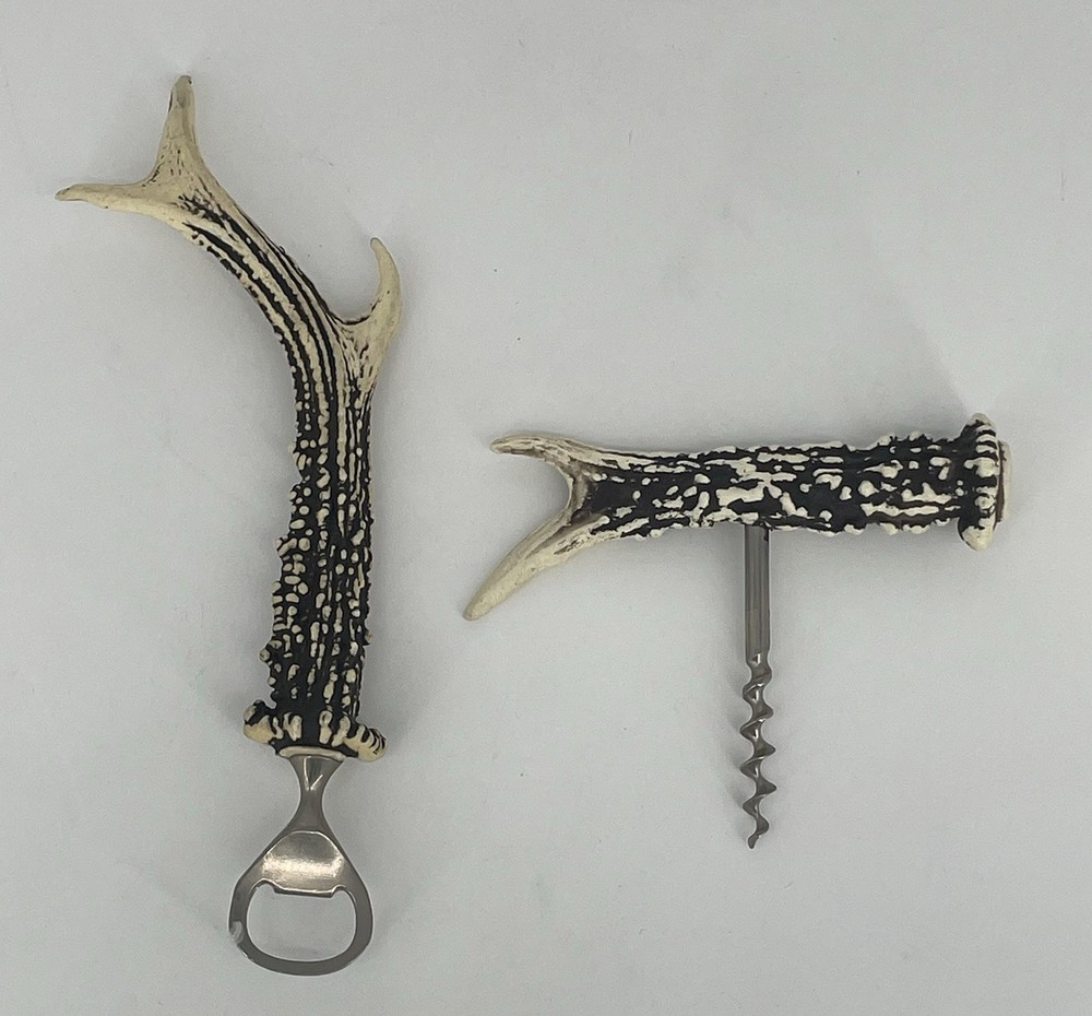 Vintage Deer Antler Corkscrew & Bottle Opener Set