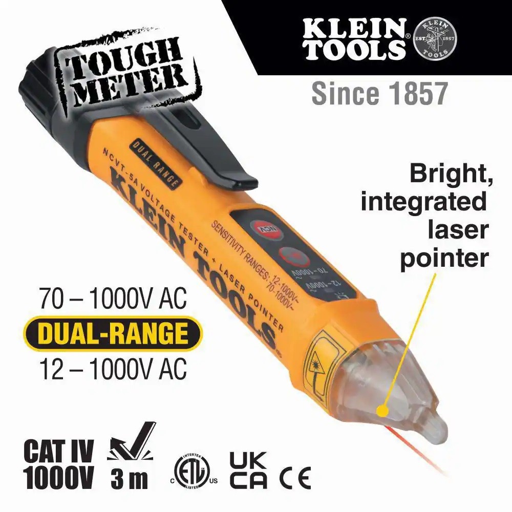 KLEIN Dual Range Non-Contact Voltage Detector Tester NCVT with Laser Pointer
