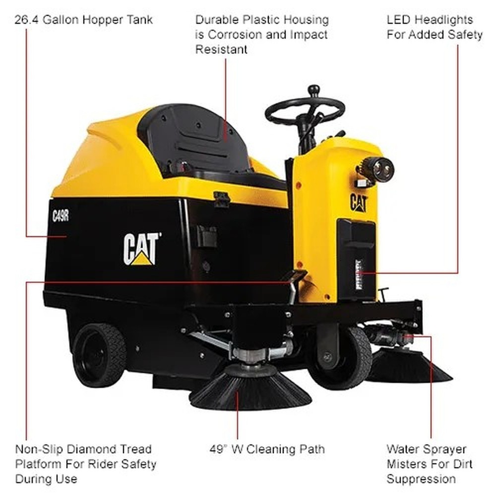 Cat? C49R Auto Ride-On Sweeper, 49" Cleaning Path