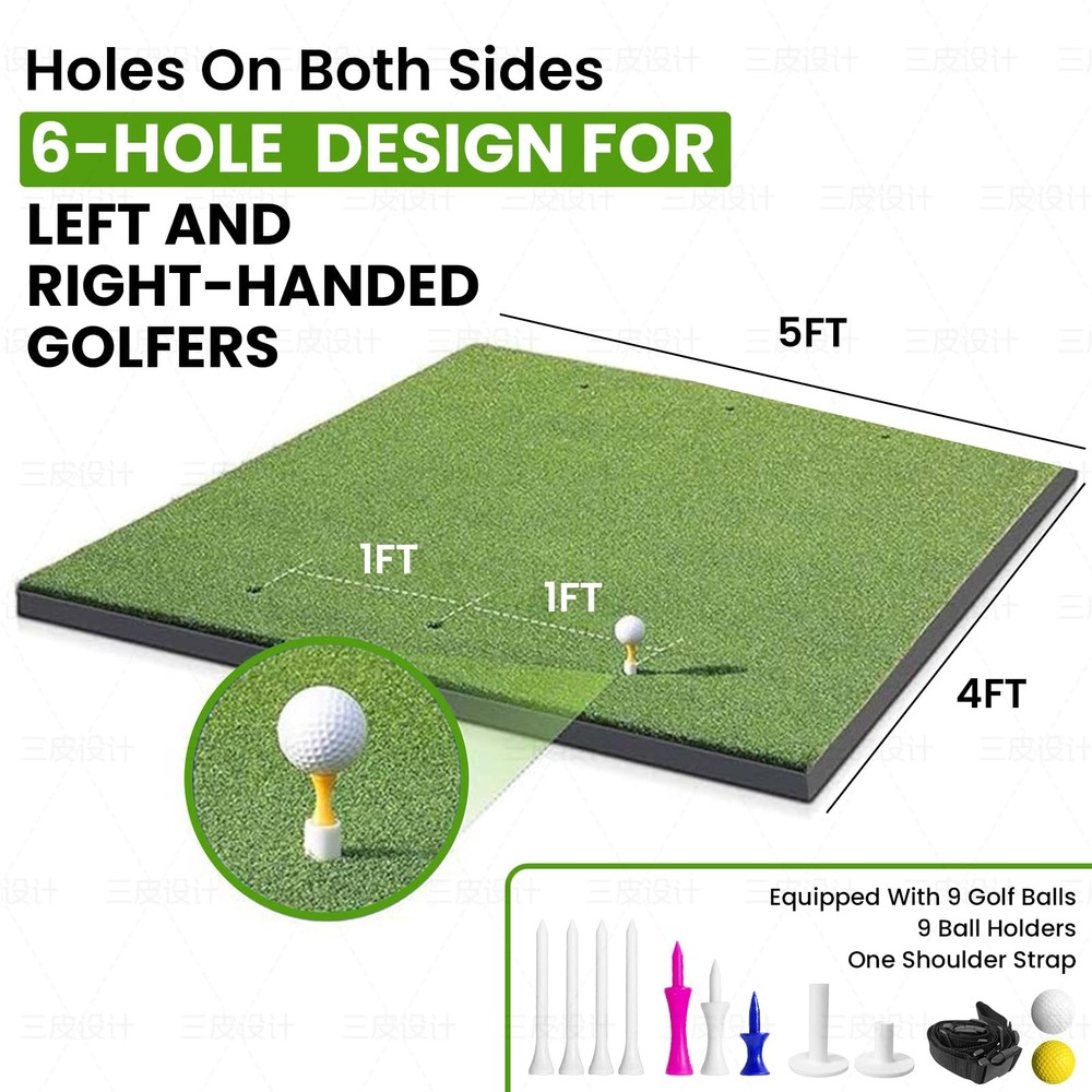Golf Hitting Mat 5x4ft, 31mm Artificial Turf Practice with green