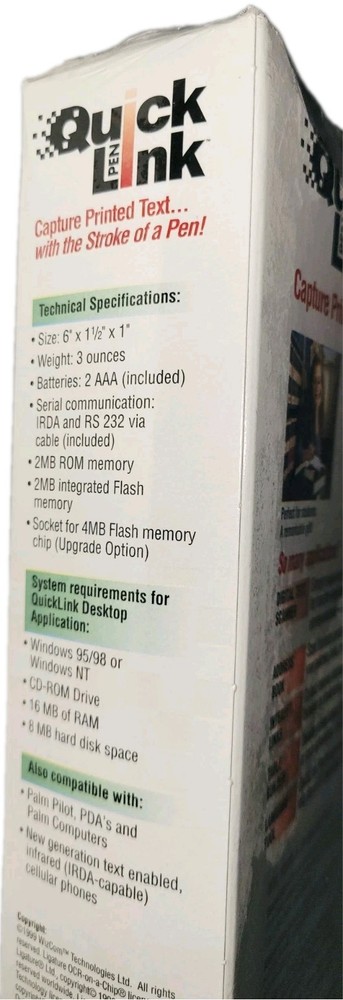 Wizcom Quick Link Pen Reader Scanner Print and Save Data Sealed NIB