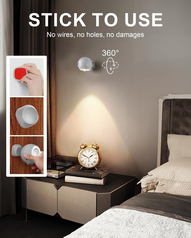 2 Pcs LED Wall Sconce, Battery Operated, 3 Modes, Motion Sensor, Wireless Lamp