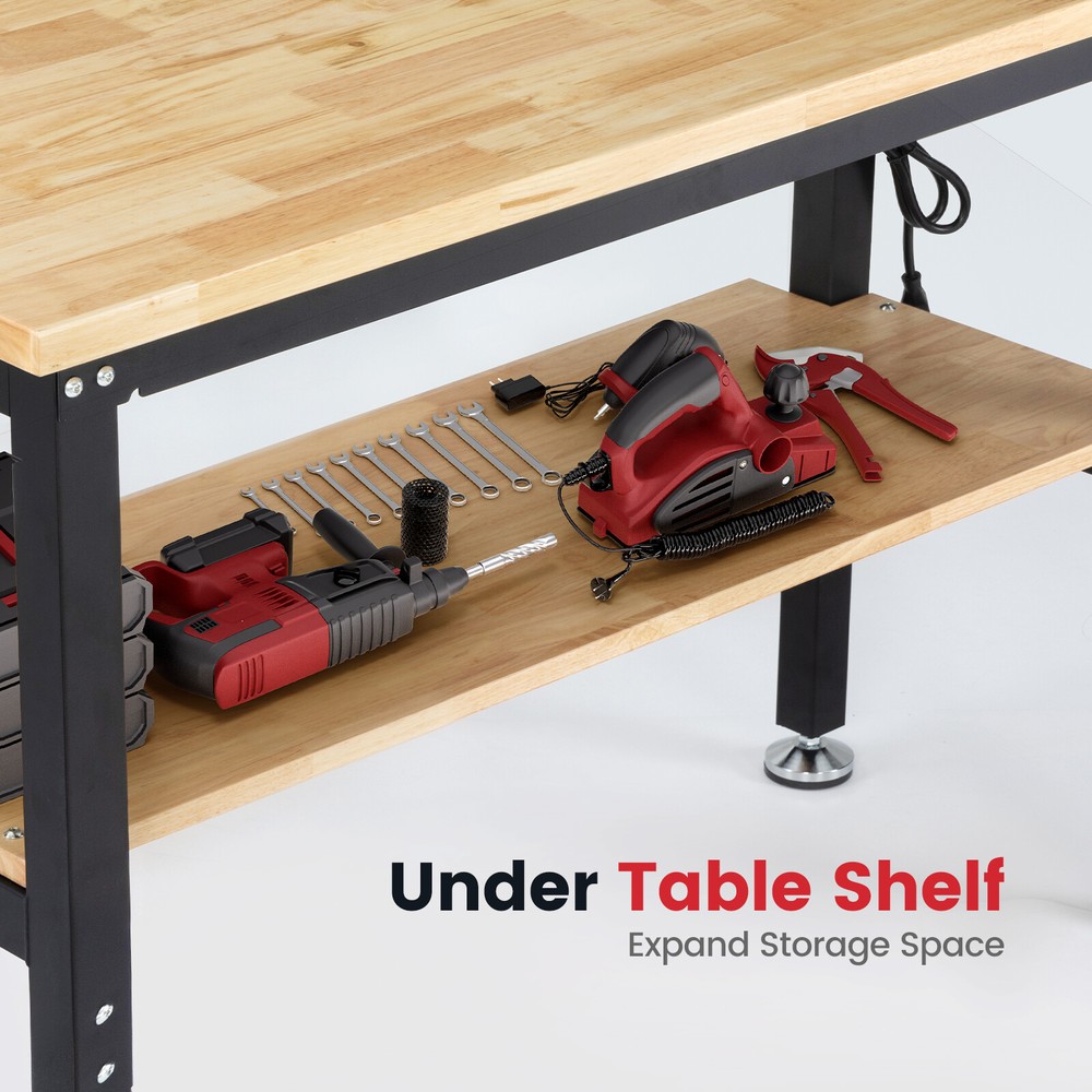 Adjustable 48'' Workbench Workstation 2000LBS Worktable w/ Power Outlet/Pegboard