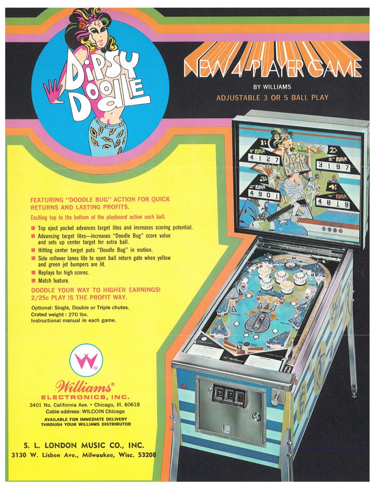 Dipsy Doodle Williams Pinball Flyer / Brochure/ Ad