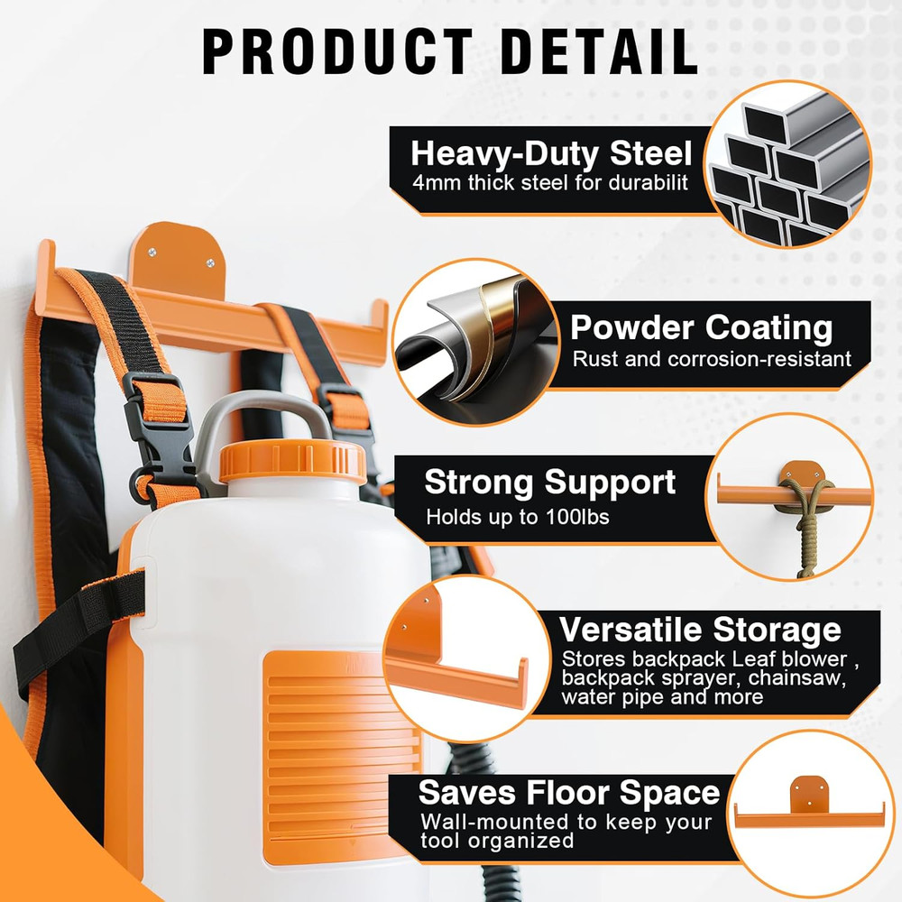 Backpack Leaf Blower and Sprayer Wall Mounts, Garage Storage 2-Pack