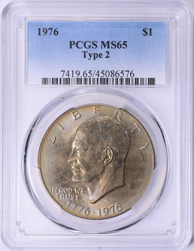 1976 Eisenhower Dollar Type 2 PCGS MS-65 Rainbow Toned Two Sided Toning Ike