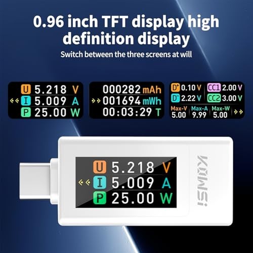 USB C Tester Voltage and Current Tester Meter Voltmeter Power Bank White