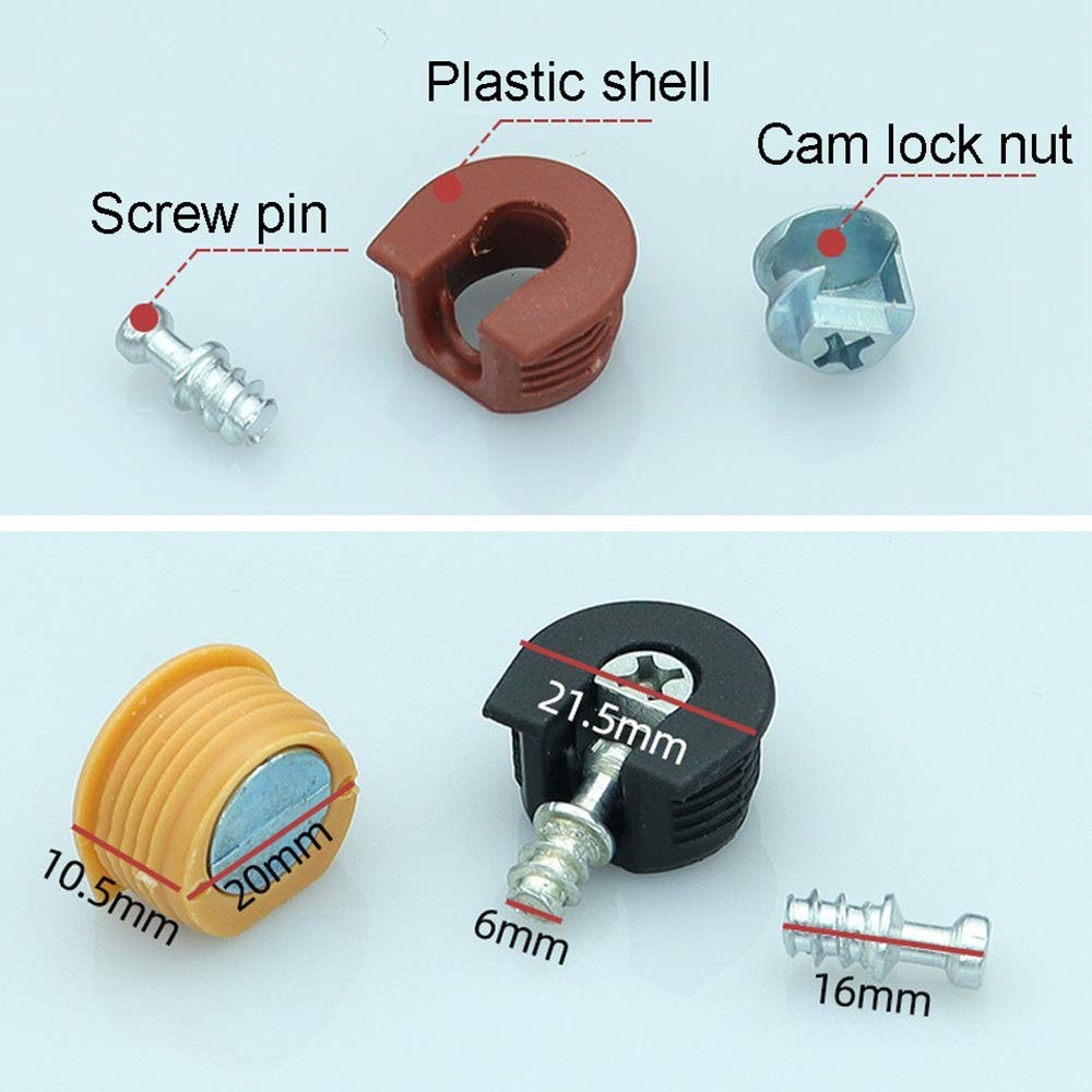 20 Pieces Thread Cam Lock Shelf Support Pin Cabinet Brown