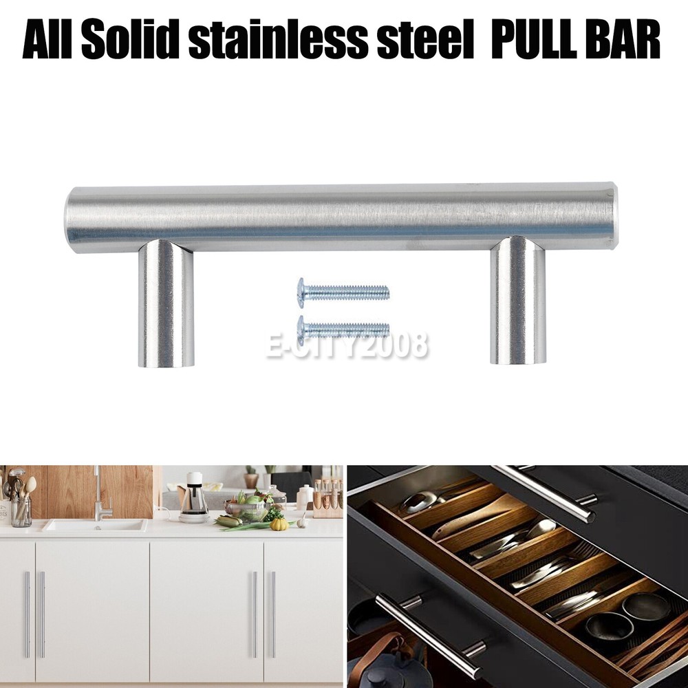 2 Kit 64mm 4" Stainless Steel T Cabinet Handle Bathroom Kitchen Handle Knob Pull