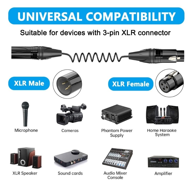 3Pin 3Pin Auditory Link Cable, Stretchable For Live Performances And Studio Use