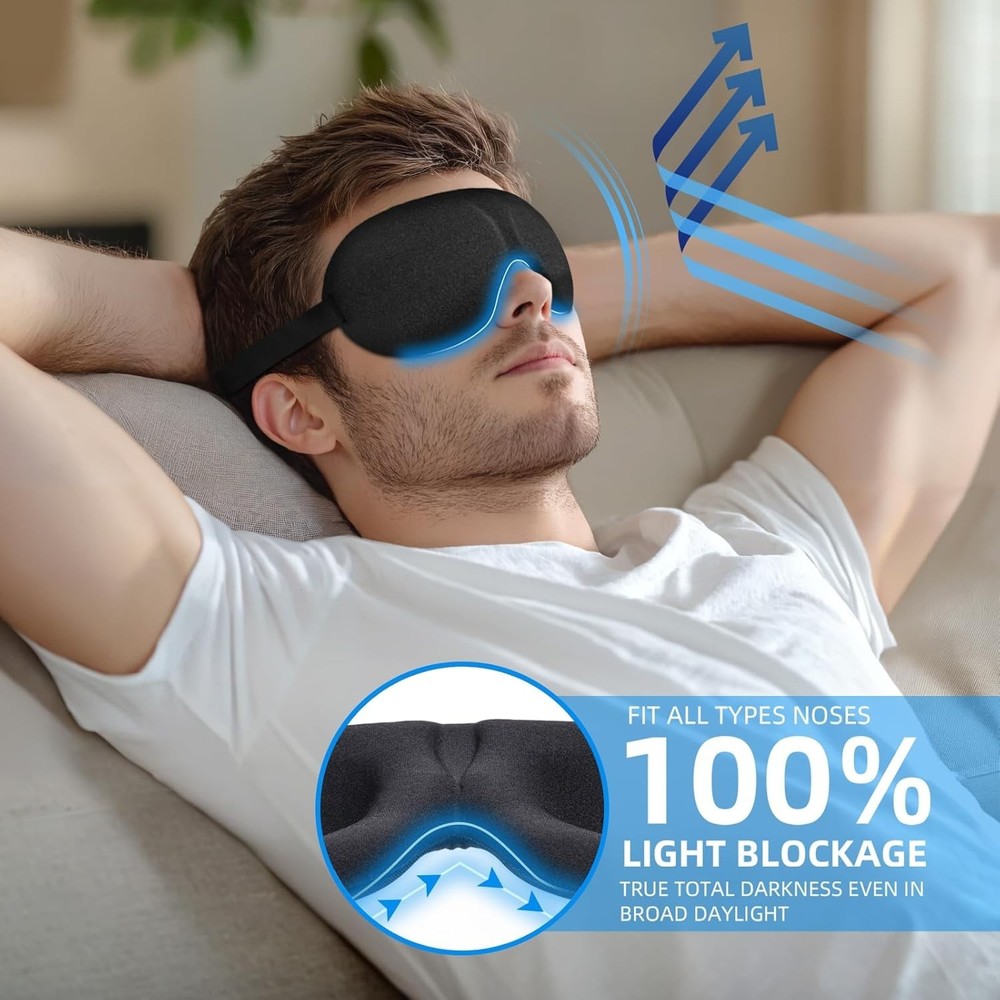 YIVIEW Sleep Mask for Back and Side Sleeper Pack of 3, 100 Light Blocking 3D ...