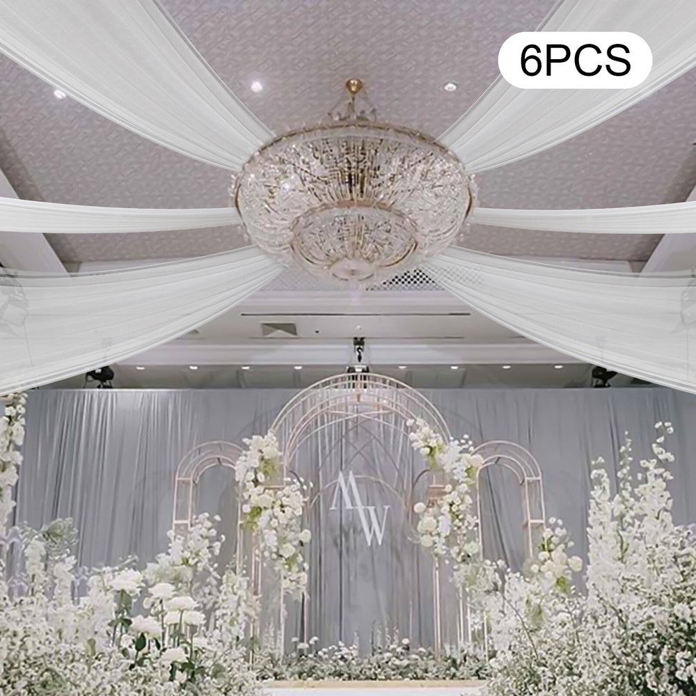6pcs Weddings Ceiling Drapes Curtains Sheer Voile Backdrop Draping Decor White