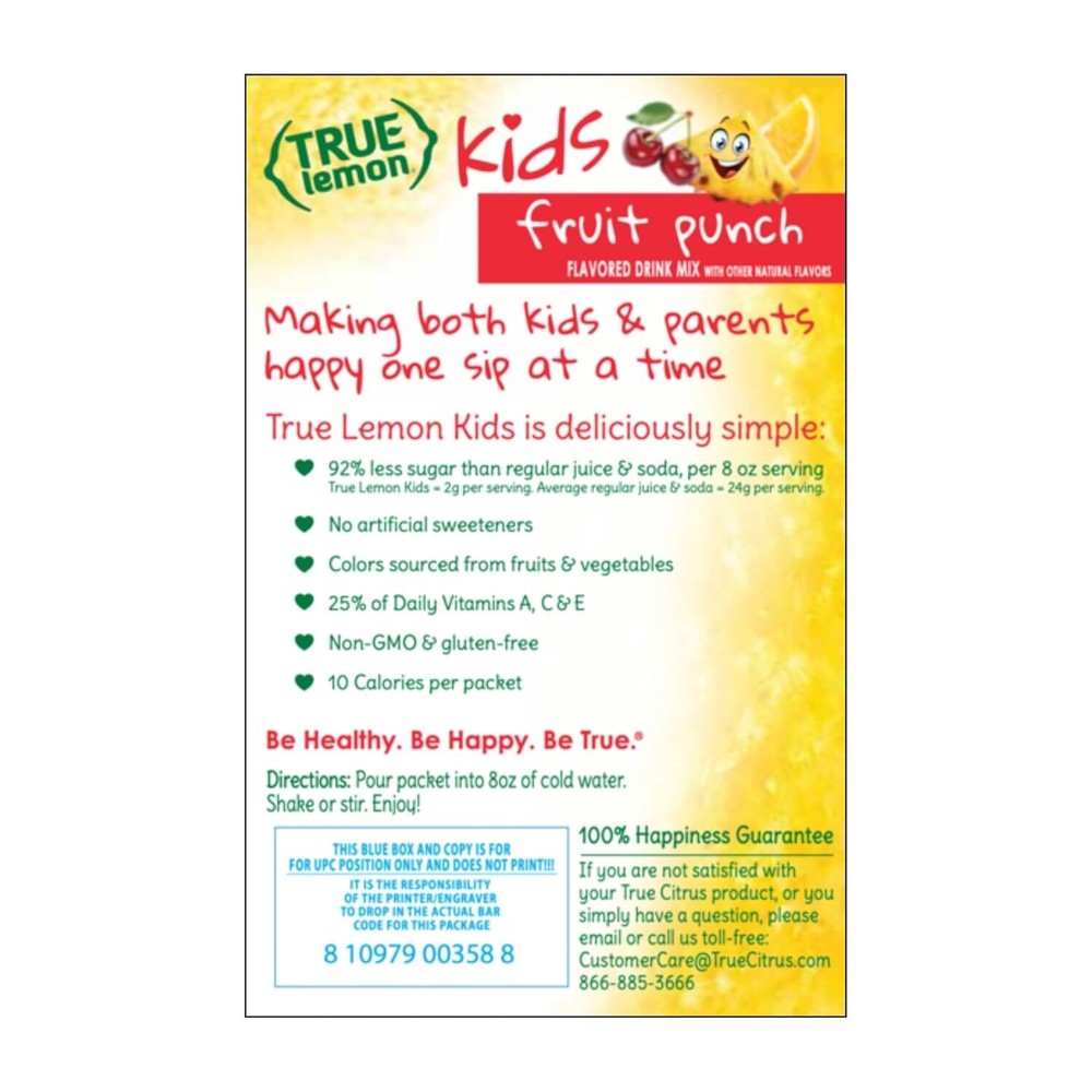 TRUE LEMON Fruit Punch Packets - Low Sugar, No Preservatives Kids Hydration Mix