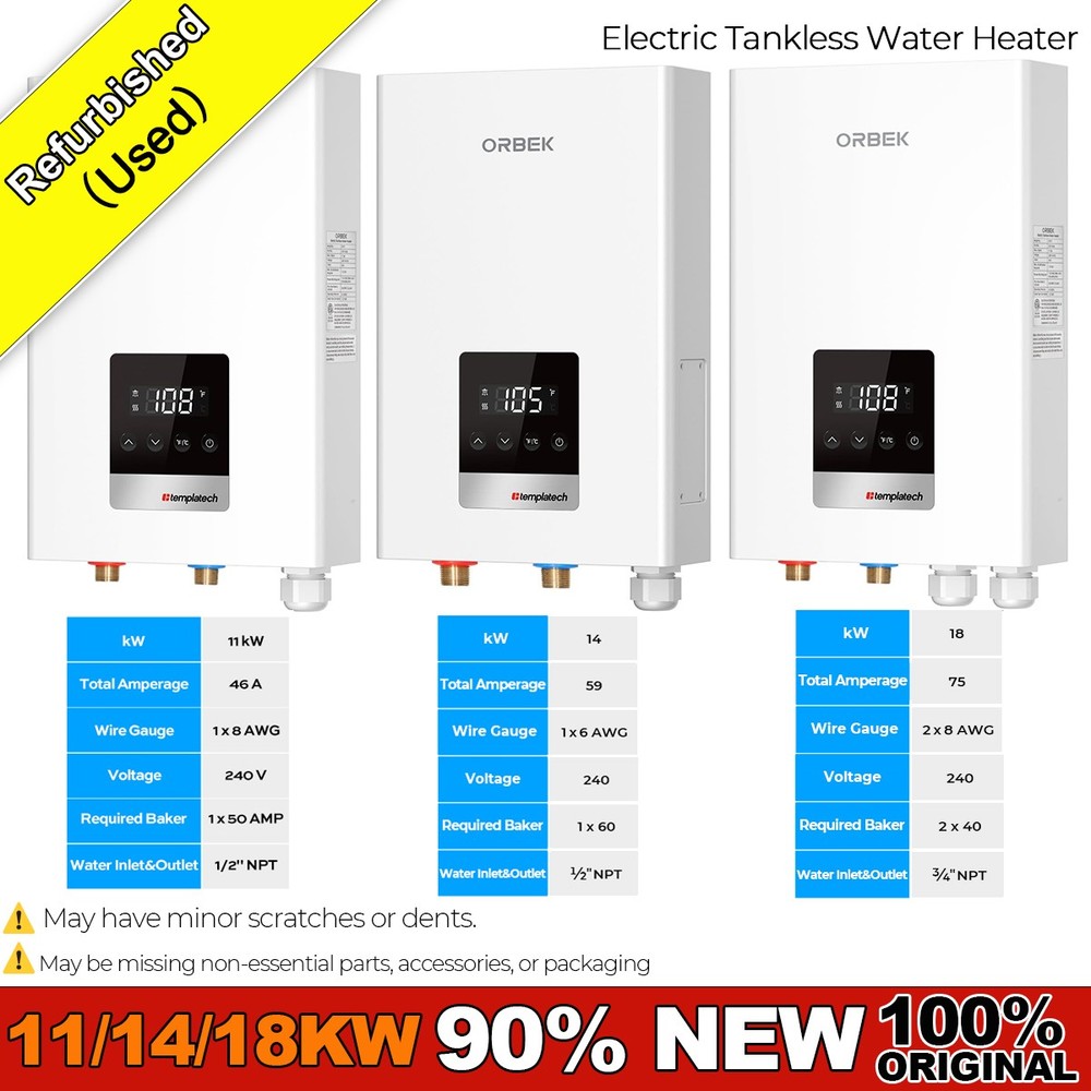 Used- 11/14/18KW Electric Tankless Water Heater Instant Hot for whole house 240V